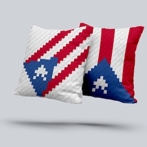 Puerto Rican Flag C2C Crochet Digital Pattern 2 Designs - Diagonal Stripes Version and Classic Vertical Stripes Version