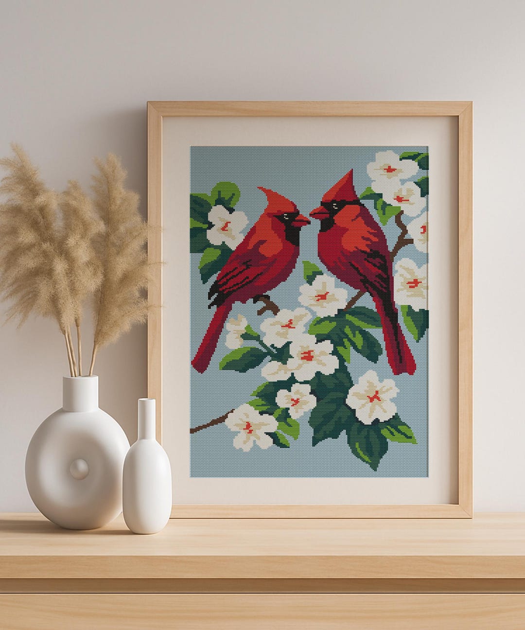 Cardinal Cross Stitch Pattern – Red Birds on Blossoming Branch – Nature ...