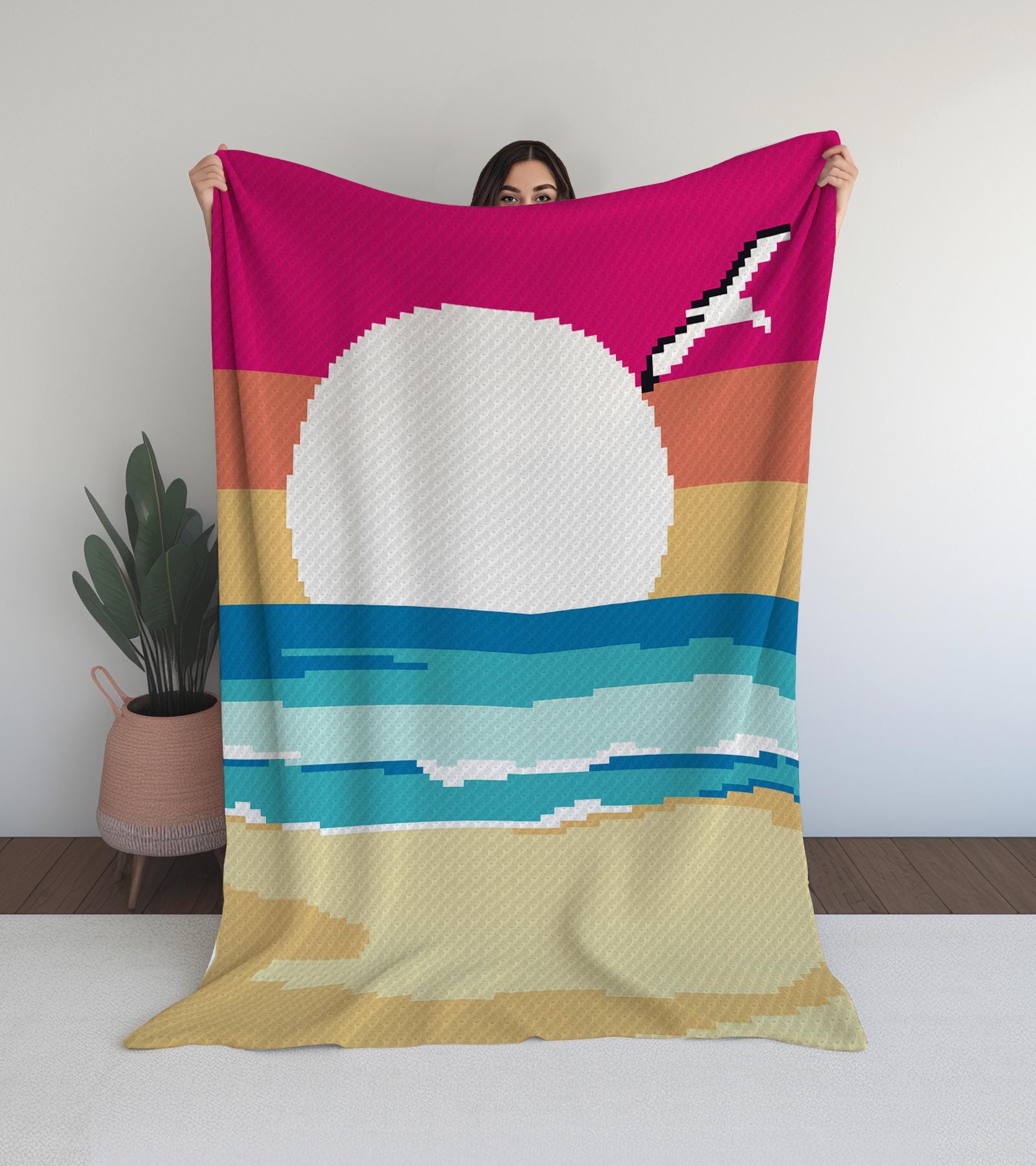 30 Pixel Crochet Patterns for Bold Colorwork, Blankets, Bags, and Amigurumi 24 Sunset Beach C2C Crochet Blanket Pattern: Pixel Art