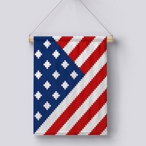 American Flag C2C Crochet Pattern – Patriotic USA Banner – Corner to Corner Digital Pattern – Independence Day Wall Hanging Less Bobbins