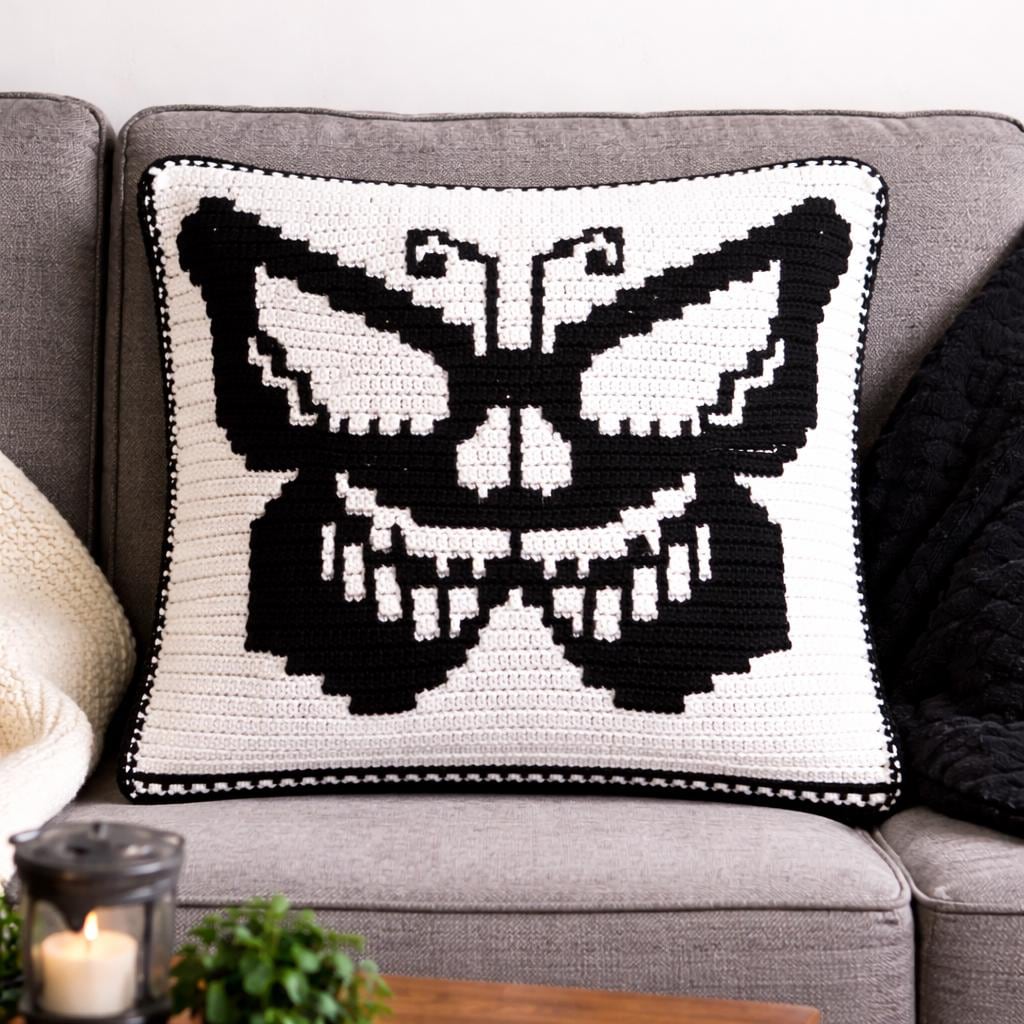Dark Gothic Butterfly Mosaic Crochet Blanket Pattern