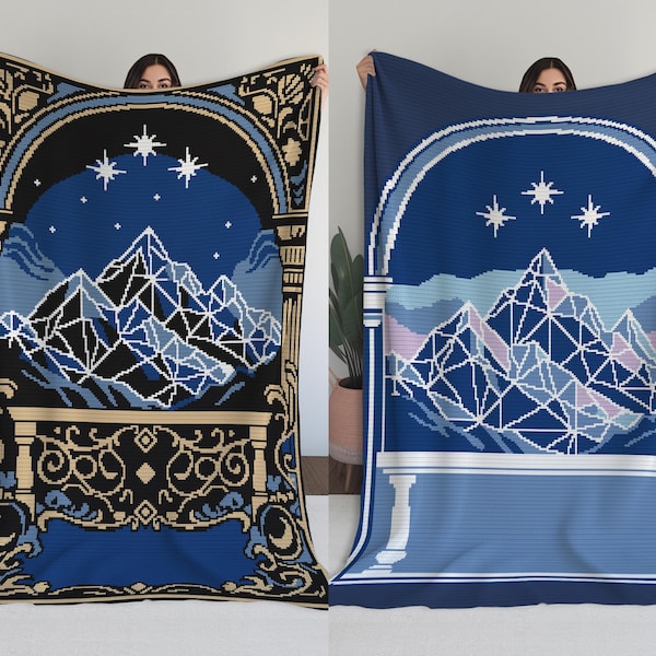 Padrão de manta de tapeçaria em crochê simples "Montanha Estrelada", pacote com design geométrico celestial (padrão em PDF)