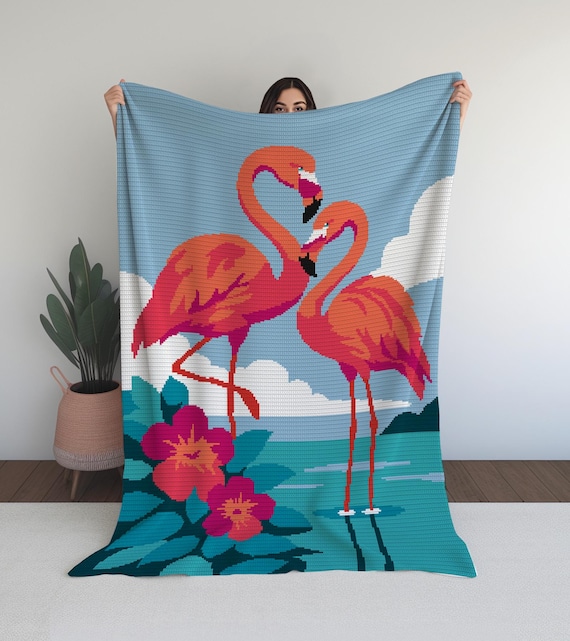 Flamingo Love Tapestry Crochet Pattern: Tropical Blanket Graphgan