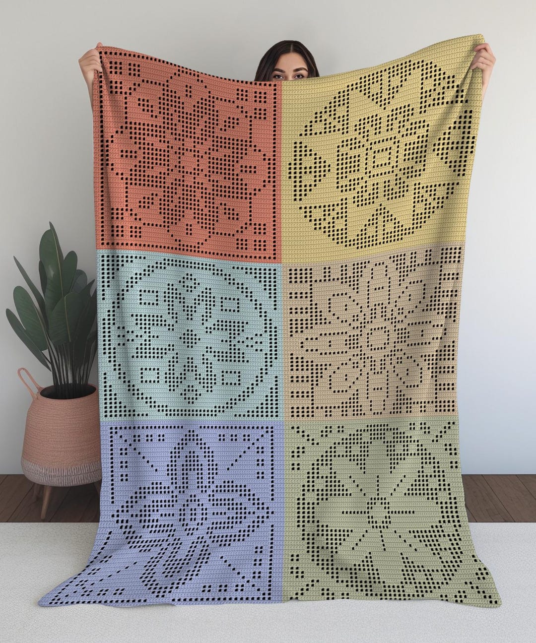 Introducing Color Work Filet Crochet Pattern – Modern Geometric Blanket ...