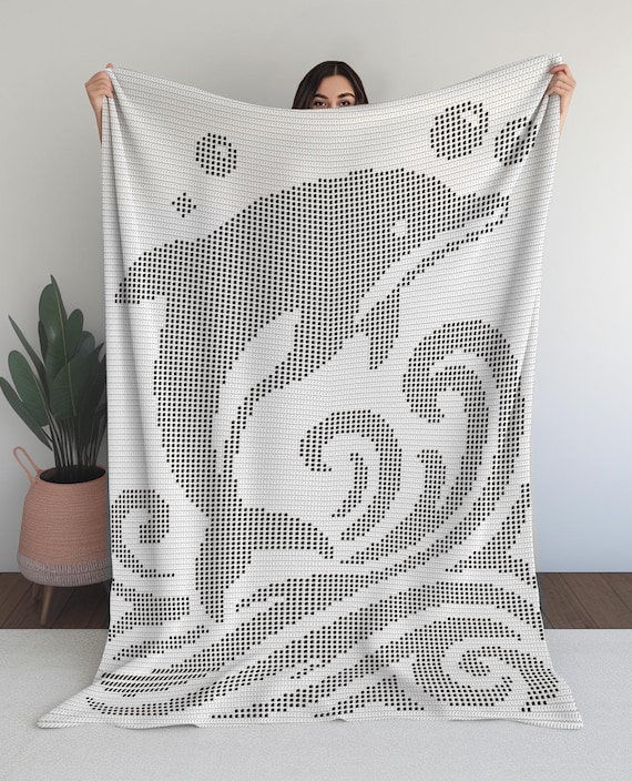 Dolphin Filet Crochet Pattern Ocean Blanket Nautical Throw Graph PDF