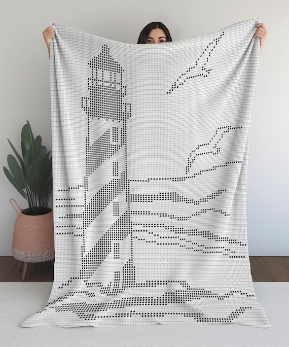 Lighthouse Filet Crochet Blanket Pattern | Coastal Afghan