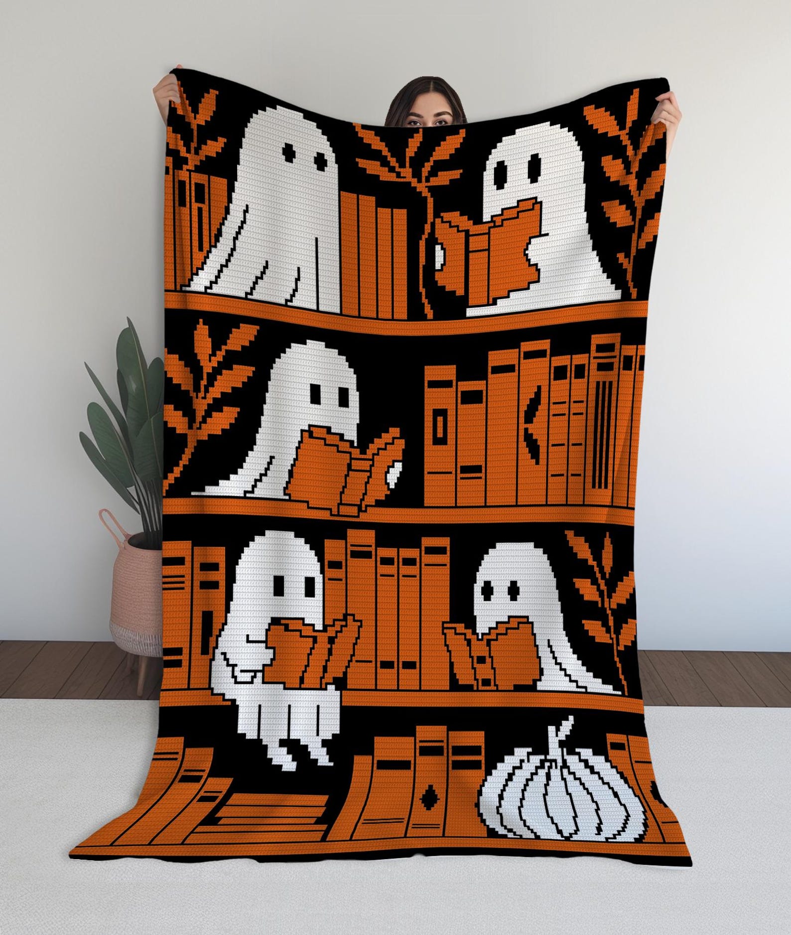 Ghost Bookshelf Mosaic Crochet Pattern, Spooky Reading Afghan (PDF) - Etsy