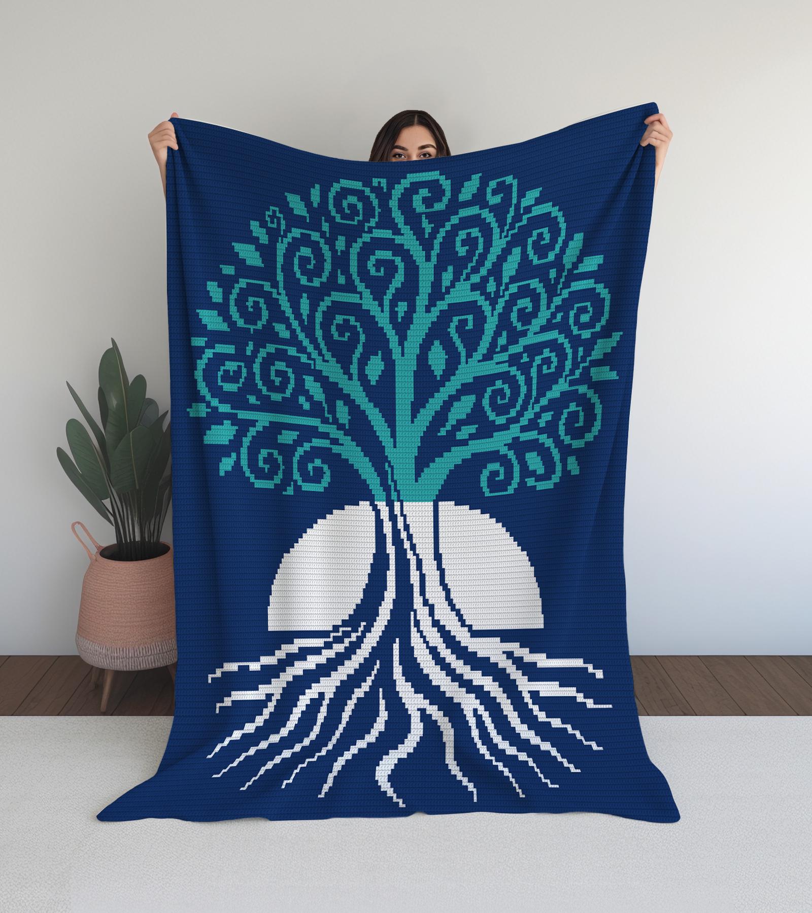 Tree of Life Mosaic Blanket with Moon