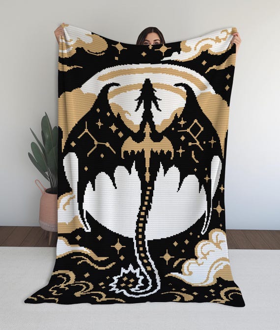Celestial Dragon Blanket Pattern – Romantic Fantasy Inspired Single Crochet Tapestry Pattern Design (PDF)