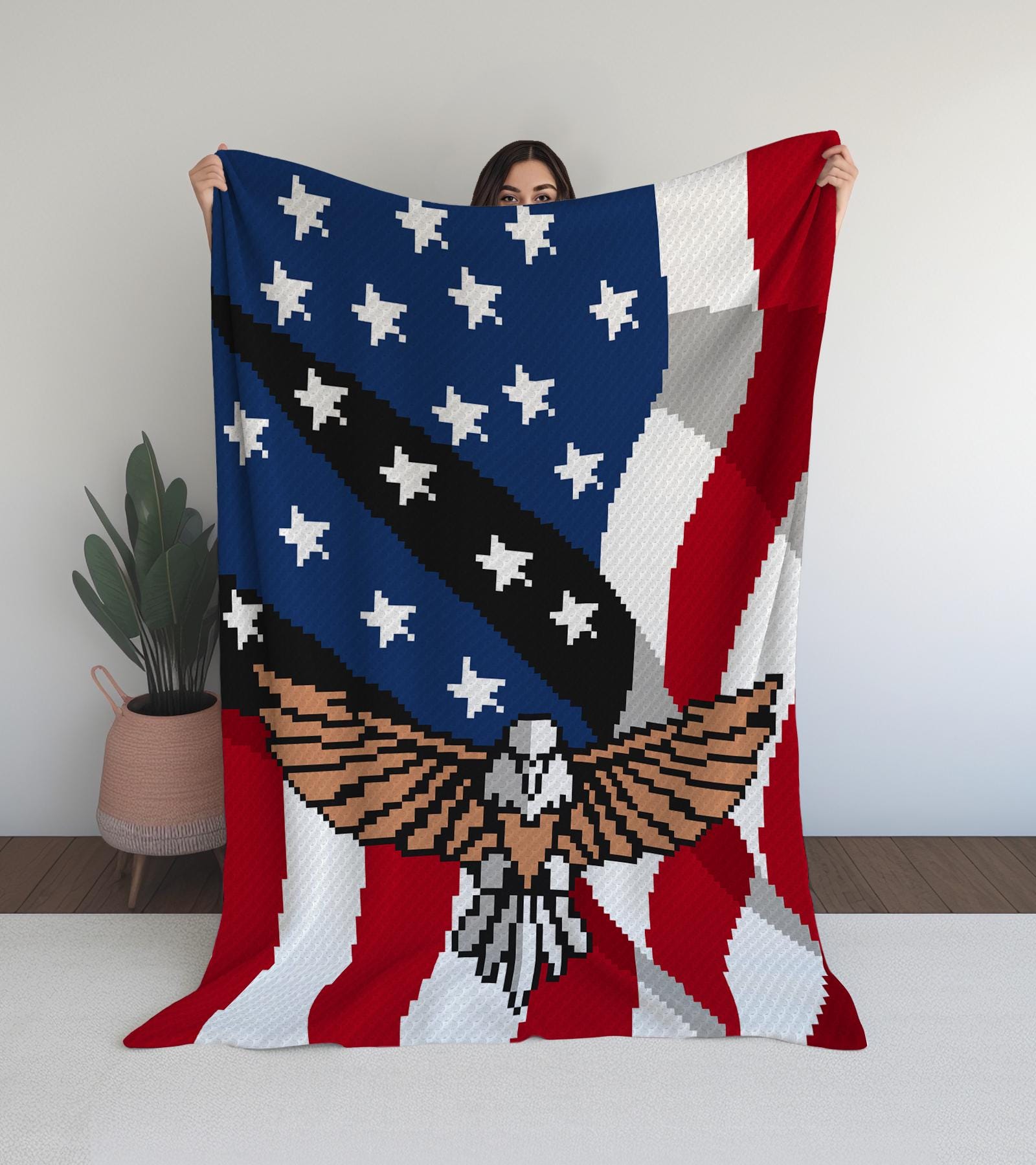 39 Red, White, and Blue Crochet Patterns for Festive Celebrations 17 American Flag c2c Crochet Pattern: Bald Eagle