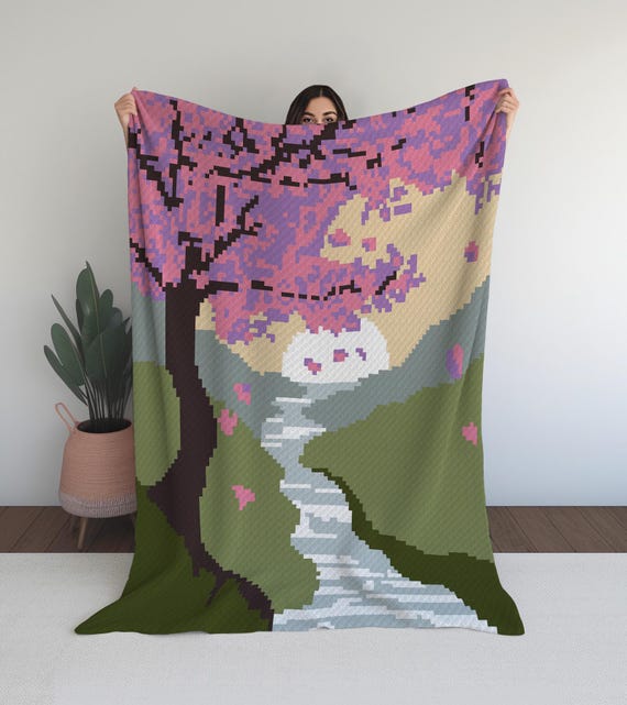 Cherry Blossom Tree Blanket Crochet Pattern: C2C Spring Throw