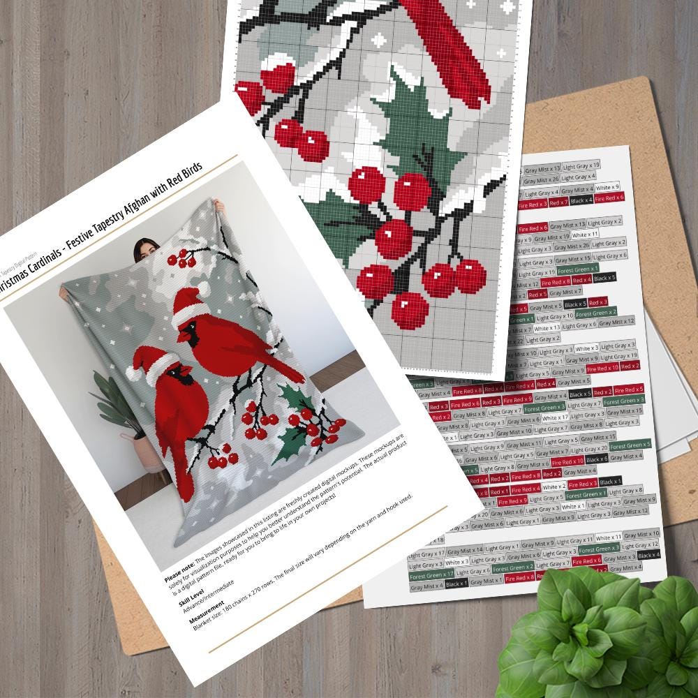 Free Printable Cardinal Graphgan Patterns.pdf Christmas Cardinals Tapestry Crochet Blanket Pattern: Holiday Graphgan ...