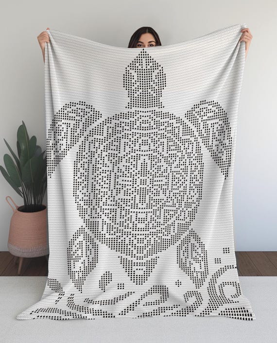 Sea Turtle Filet Crochet Pattern Ocean Blanket Coastal Throw Graph PDF