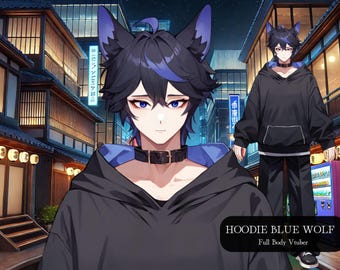 Felpa con cappuccio Wolf Blue Male Vtuber, Modello Vtuber predefinito, Wol Boy Vtuber, Maschio Vtuber - VtubeStudio - Uso commerciale