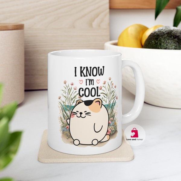 Cat Coffee Mug, Cool Mug, Cat Lover Gift Mug, Cat Mom Mug, Cute Cat Mug, Funny Novelty Gift, Unique Design, Gift for Friends Cup, Flower Mug