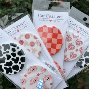 Ceramic Car Coasters, Cute Ceramic Car Coaster Set of 2 Car Coasters, Car Accessories, Gifts For Her