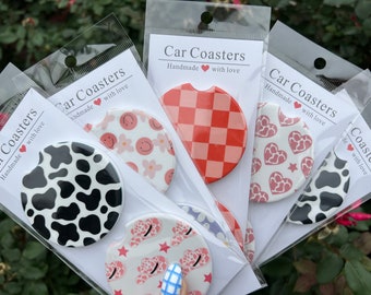 Ceramic Car Coasters, Cute Car Accessories, Set of 2