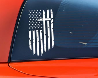 American Flag With Cross Decal Christian Faith Jesus Car Window Graphic Crucifix Religious Sticker Patriotic Gift