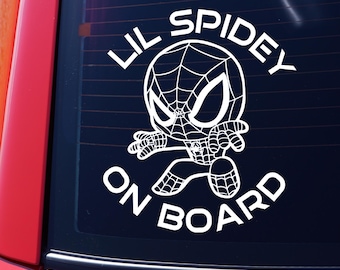 Lil Spidey On Board Baby Boy Car Decal Graphic Superhero Infant Safety Sticker New Parents Baby Shower Gift Expecting Mom