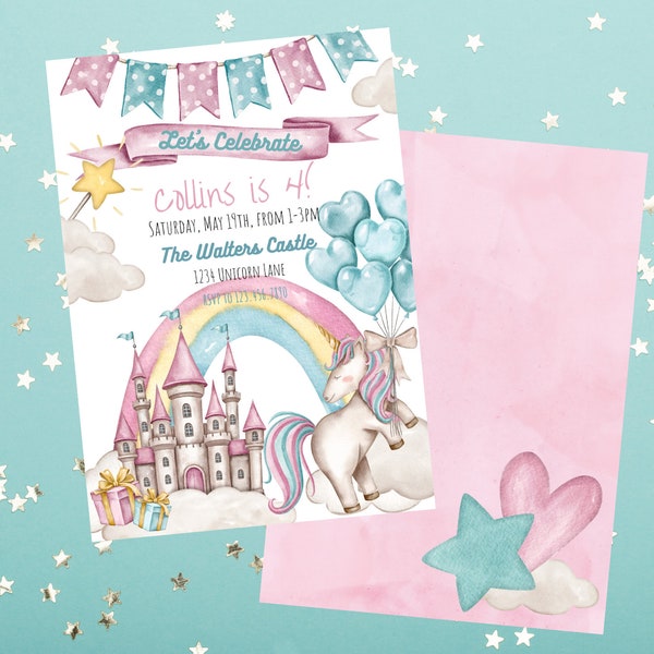 Editable Unicorn Birthday Invitation (5X7)