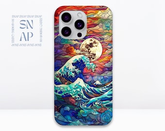 Kanagawa Waves Stained Glass Phone Case, iPhone 15 14 12 11 X, Samsung Galaxy S23 S22 S21 S20, Phone Casing, Japanese Stain Glass, Asian