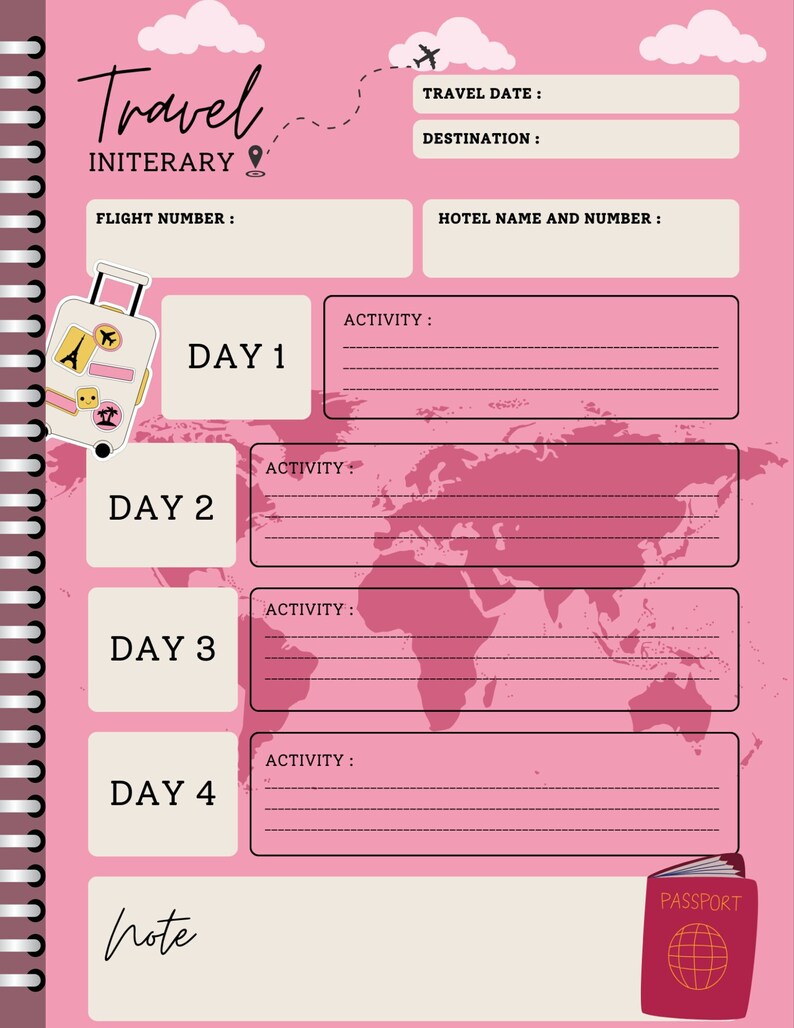 Travel Itinerary Template, Trip Itinerary, Printable Travel Guide ...