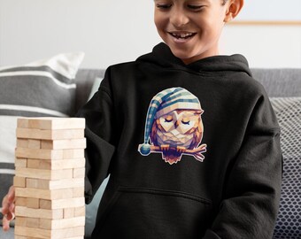 Sudadera con capucha infantil con búho | Algodón orgánico | Stanley/Estela | Acogedora y elegante, sudadera con capucha para niños Low Poly Owl - Sudadera con capucha orgánica para niños