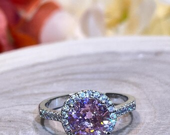 2.0ct Pink Round Ring made of CZ 5A Highest Quality Cubic Zirconia For Engagement, Wedding, Birthday, Anniversary or any occasions