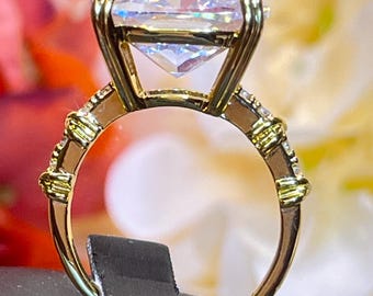 10.0ct Asscher Cut CZ Ring: Gold Plated Alloy Adjustable Band