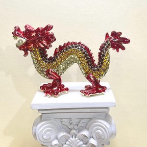 Bling Bling Vivid 3D Red Standing Dragon Display Decoration Handmade with Enamel Painted Decorated with Swarovski Crystals