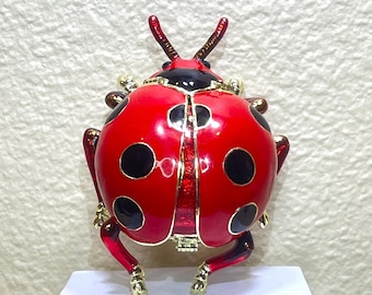 Bling Bling Vivid 3D Red Ladybug Trinket Box Handmade with Enamel Painted Decorated with Swarovski Crystals