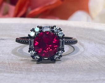 2.0ct Round Cut Ring with Black Gold Plated made of CZ 5A Highest Quality Synthetic Corundum For Engagement,  Anniversary or any occasion