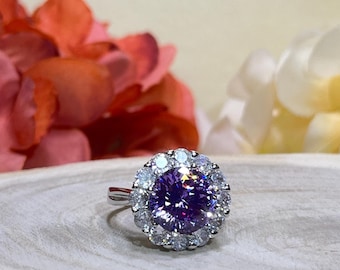 3.0ct  Purple Flower Ring made of CZ 5A Highest Quality Cubic Zirconia For Engagement, Wedding, Birthday, Anniversary or any occasions
