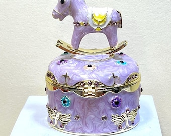 Beautiful Light Purple Horse Rocker on the Box Handmade with Enamel Painted and Swarovski Crystals