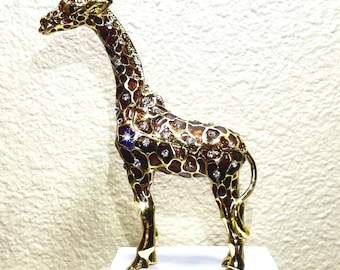 Bling Bling Brown Vivid 3D Standing Giraffe Trinket Box Handmade with Enamel Painted Decorated with Swarovski Crystals