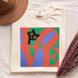 Black Cat Love Pop Art Comfort Colors Shirt, Retro Cat Graphic Tee, Colorful Cat Lover Gift, Vintage Style Comfort Colors T-Shirt