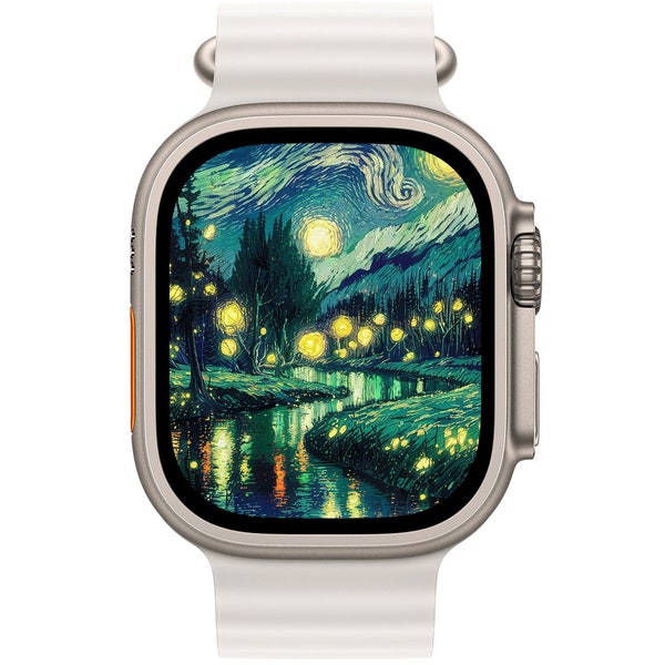 Fireflies in a Forest Custom Van Gogh Style Apple Watch face, wallpaper 2 files