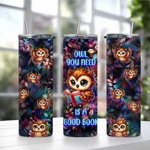 Owl Tumbler Wrap Bookish Tumbler Wrap Book Tumbler Wrap 20 oz Tumbler Wrap Digital Download Tumbler Wrap PNG Tumbler Wrap Download