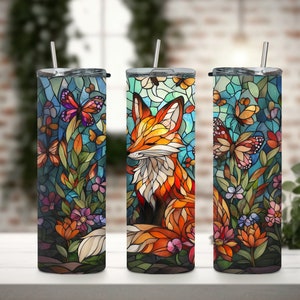 Fox Tumbler, Handmade, Fox, 20 oz Tumbler, Stained Glass, Stained Glass Fox, Tumbler, Tumblers, Stained Glass Tumbler