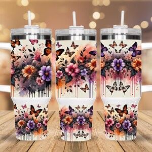 Flowers, 40oz Tumbler, Quencher, Quencher Tumbler, Tumbler Cup, Butterfly Tumbler, Flowers Tumbler, Birthday Gift, Gifts for Friends