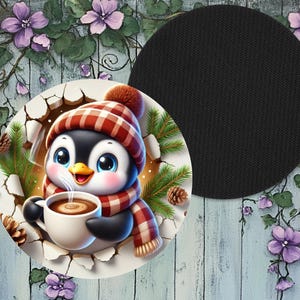 Coaster, Christmas Coaster, Penguin Coaster, Coasters, Handmade, Home Decor, Kitchen, Drink Coaster, Christmas Gifts, Coaster Sets