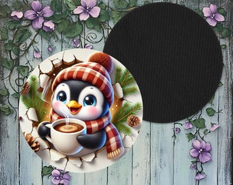 Coaster, Christmas Coaster, Penguin Coaster, Coasters, Handmade, Home Decor, Kitchen, Drink Coaster, Christmas Gifts, Coaster Sets