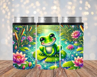 Frogs, Can Cooler, Can Coozie, Coozies, Koozies, Can Coolers, Frog Can Cooler, Frog Cozies, Handmade, Slim Can Cooler
