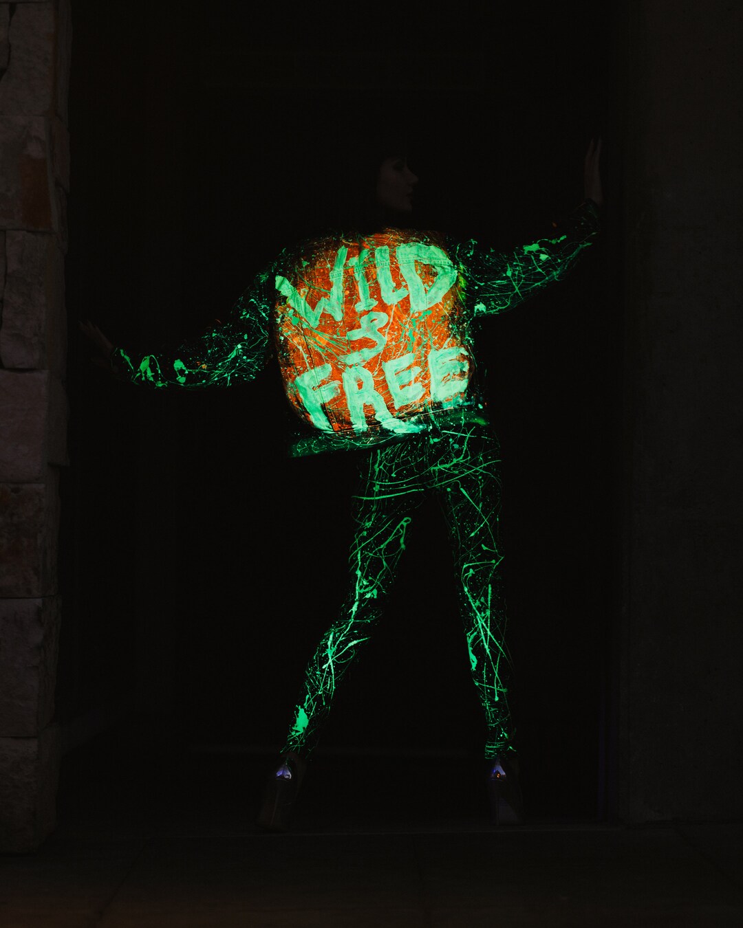 One-of-a-kind , Glows With Black Lights, Hand Painted Denim Jacket