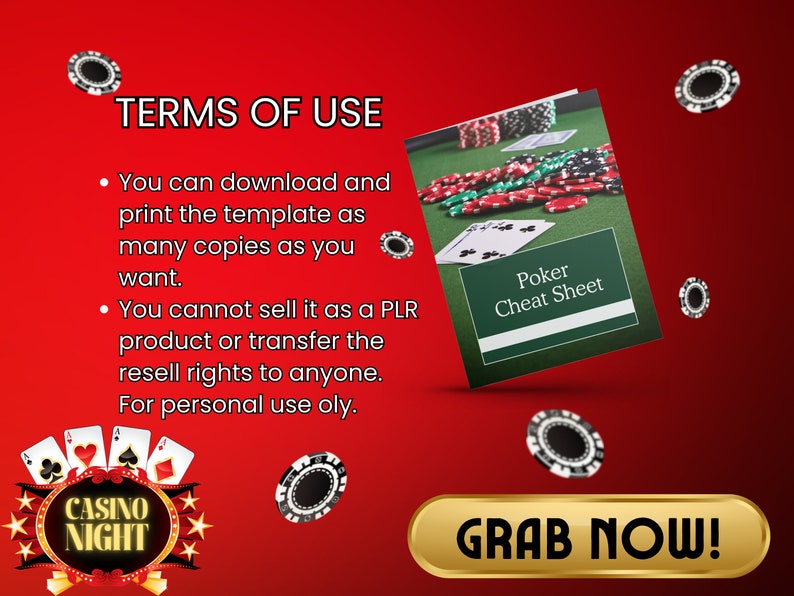 Poker Cheat Sheet Printable, Card Game, Casino, Printable Canva ...