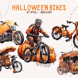 Clipart vélo Halloween, vélo Halloween, vélos Halloween, téléchargement numérique, 300 dpi, Halloween moto, moteur, vélo de montagne, BMX, route