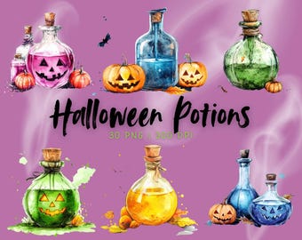 Halloween Potion Clipart, Witch Potions, Witch Clipart, Potion Clipart, Digital Download, PNG, 300 DPI, Halloween Clipart, Transparant