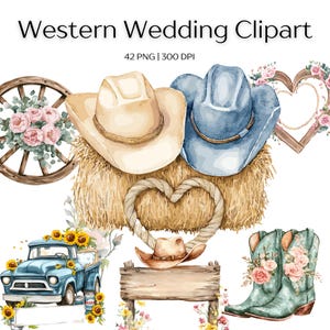 Western Hochzeit Clipart, Western Wallpaper, Braut Hut, Cowgirl & Cowboy, Braut SVG, Clipart Aquarell, Clipart Hochzeit, Aquarell Hochzeit