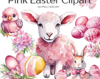 Easter Clipart, Pink Easter Clipart, Pink Clipart, Pastel Clipart, Happy Easter PNG, Spring PNG, Easter Bunny PNG, Spring Clipart, Easter