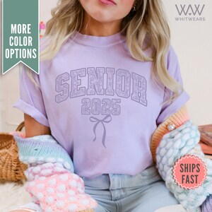 Senior 2025 Shirt, Senior Comfort Colors® Tshirt, Coquette Bow Senior Tee, Class of 2025 shirt, Senior Graduation Gift for Her Senior 2025